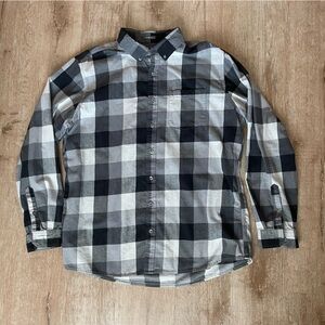 Eddie Bauer long sleeved Men's Black and Gray Checkered flannel Shirt TXL